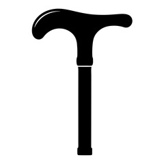 Elegant black silhouette of a walking cane against a white background