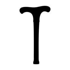 Silhouette of a classic Thandled walking cane against a white background