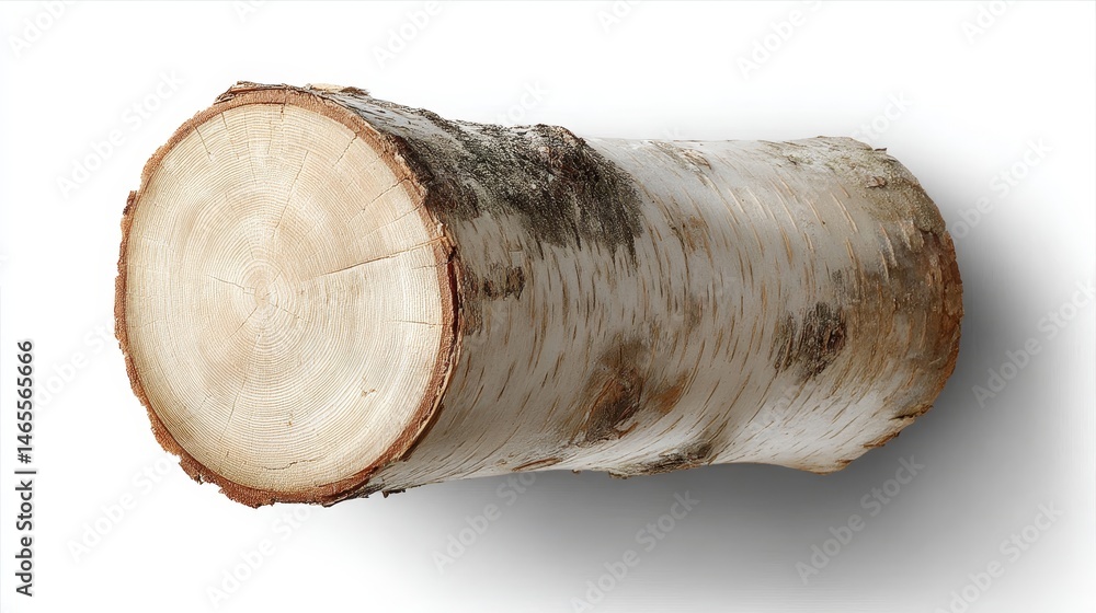 Aufkleber chopped wooden log segment displays intricate bark texture and growth rings in a top-down view on a 