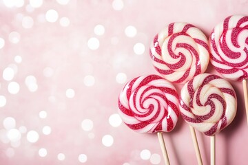 Pink and White Swirl Lollipops on Pink Background