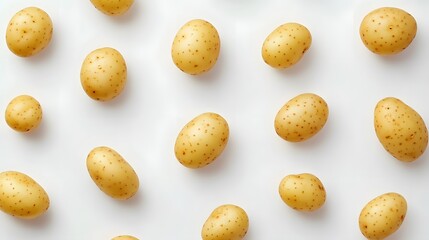 Obraz premium Fresh Yellow Potatoes Pattern, Flat Lay Food Photography