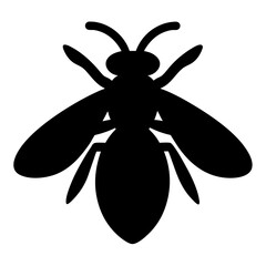 Black Silhouette of a Bee with Wings and Antennae on White Background