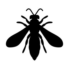 A minimalistic black silhouette of a wasp against a stark white background