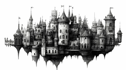 Obraz premium Fairy tale castle. [Industrial Fairytales] | Tin Spellwork | cast goblin. Illustration