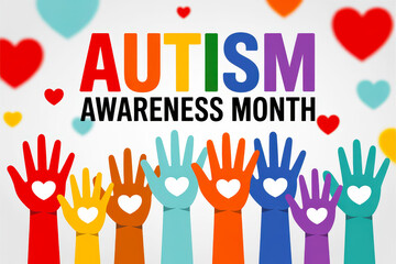 Fototapeta premium Colorful hands symbolize diversity for Autism Awareness Month.
