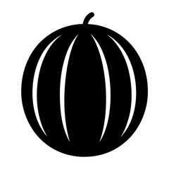 Stylized Black and White Watermelon Silhouette with Curved Lines and Stem