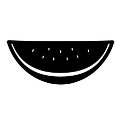 Minimalist black and white illustration of a watermelon slice with seeds