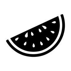 Simple black icon of a juicy watermelon slice with visible seeds
