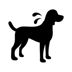 Black silhouette of a shaking wet dog isolated on a white background