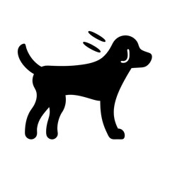 Stylized black silhouette of a dog with possible hair tufts or motion lines