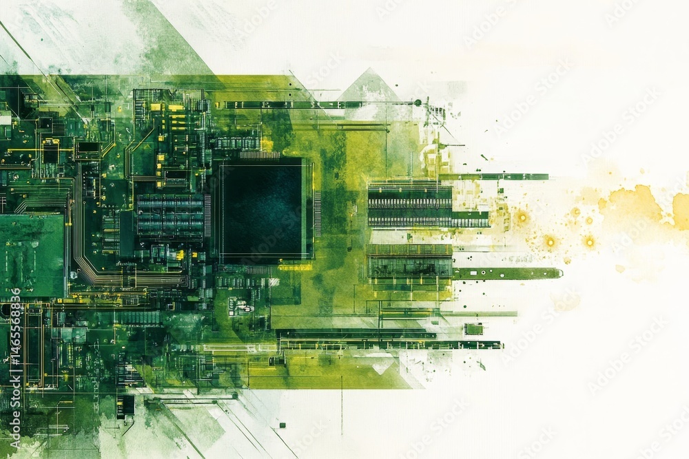 Aufkleber abstract technology circuit board design - green and yellow abstract circuit board design, technolog