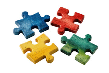 Fototapeta premium Colorful puzzle pieces in red, blue, green and yellow PNG with a transparent background