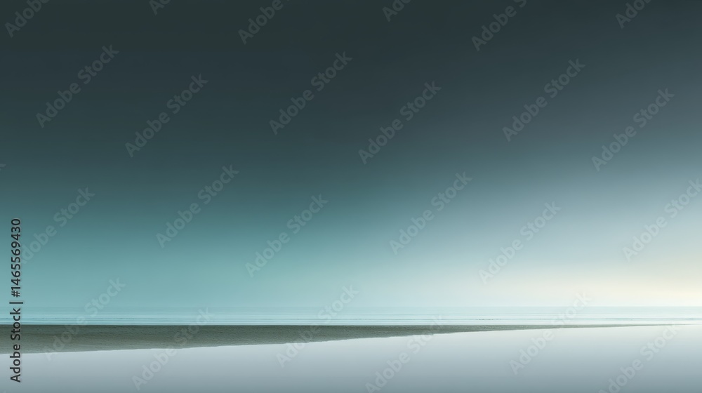 Aufkleber a soft gradient transitions from pale gray to deep teal over calm waters at the horizon, creating a 
