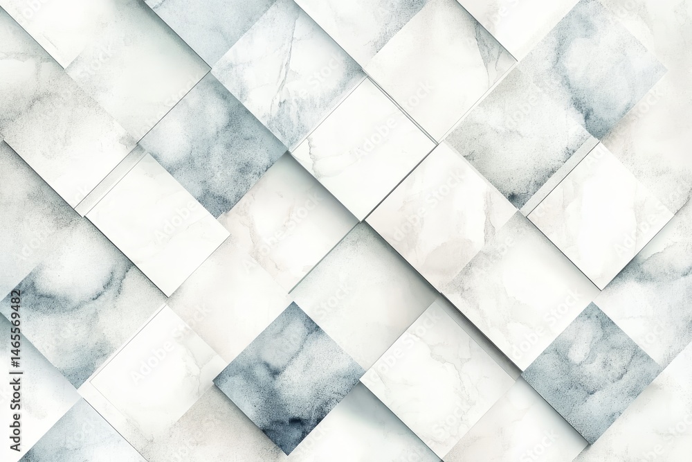Poster abstract white marble squares - geometric pattern of white and gray marble squares, creating a moder