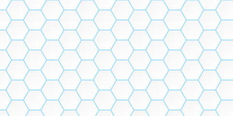 Abstract white futuristic hexagon with blue light. Abstract geometric hexagonal pattern. Hexa. Vector.