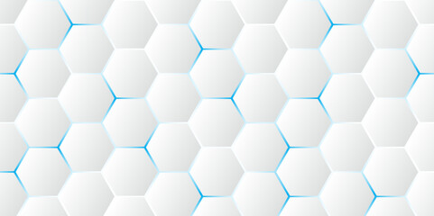 Abstract Hexagon white background, blue light and shadow. Abstract background design with white hexagon and blue light. Abstract. Hexagon. Vector.