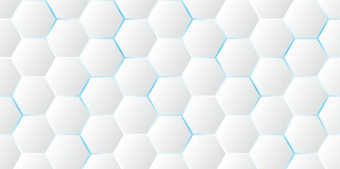 Abstract Hexagon white background, blue light and shadow. Abstract background design with white hexagon and blue light. Abstract. Hexagon. Vector.