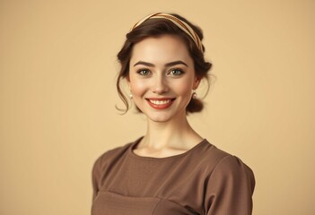 Retro female portrait with vintage-inspired outfit and soft lighting