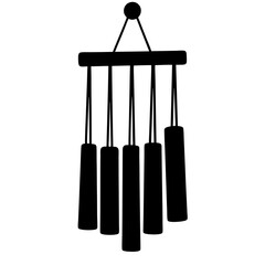 Silhouette of a minimalist wind chime with five cylindrical chimes hanging down