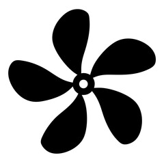 Black silhouette of a fan with five blades on a white background