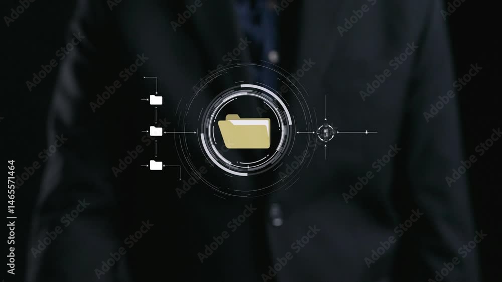 Poster business person managing online documents folders for efficient work processes. ensure secure and qu