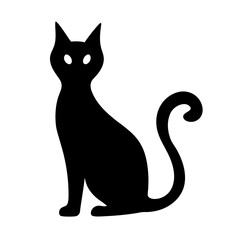 Elegant silhouette of a stylized black cat with glowing white eyes