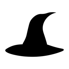Black silhouette of a traditional witch's hat against a white background