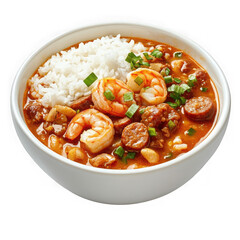 Gumbo with shrimp and rice isolated on transparent background