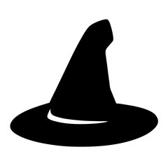 Silhouette of a classic black pointed witch's hat with a brim