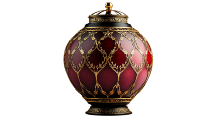 Ornate Decorative Urn with Golden Details, cut out transparent