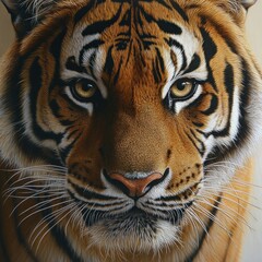 Obraz premium Close-up of a majestic tiger's face, showcasing intricate details of fur, eyes, and nose