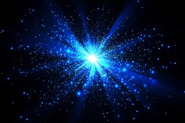 Fototapeta premium Celestial Burst of Blue Light - Vibrant blue light explodes outward, radiating energy and brilliance against a black background. Perfect for energy, technology, or space themes