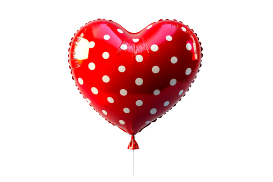 Heart Shaped Balloon, Red with White Polka Dots, cut out transparent