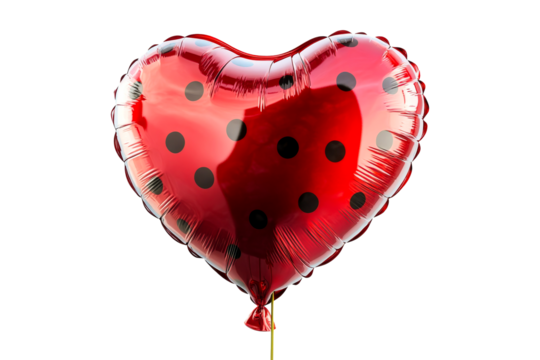 Red heart balloon with black spots, celebration symbol, cut out transparent