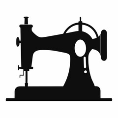 Black old sewing machine vector on white background.