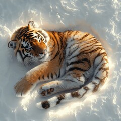 Obraz premium A tiger rests peacefully in the snow