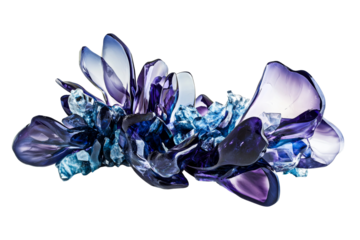 Translucent glass composition in blue and purple tones, cut out transparent