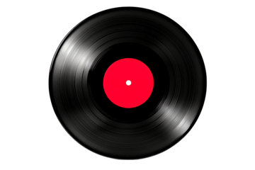 Vinyl record with red label, music media, black, cut out transparent
