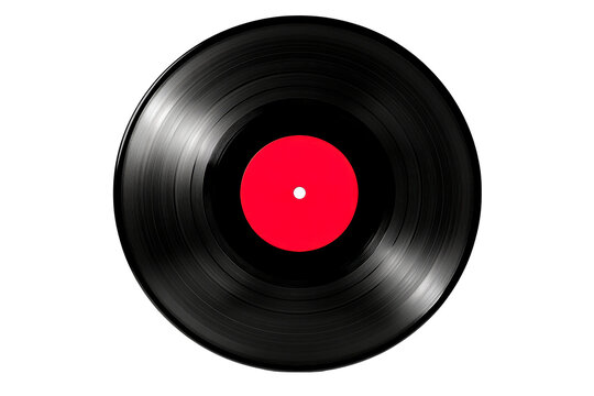 Vinyl record with red label, music media, black, cut out transparent
