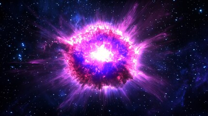 Cosmic Nebula Explosion - Vibrant of a cosmic nebula exploding with bright pink and purple energy, set against a dark starry background