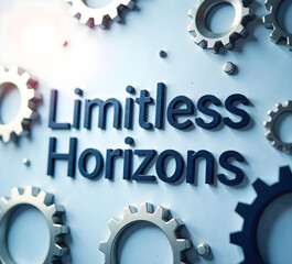 text="Limitless Horizons" on a stylized, modern art background of interlocking gears and subtle texture representing innovation and progress. 