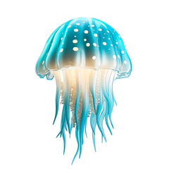 Glowing Blue Jellyfish with Spots, Isolated, Cut Out Transparent