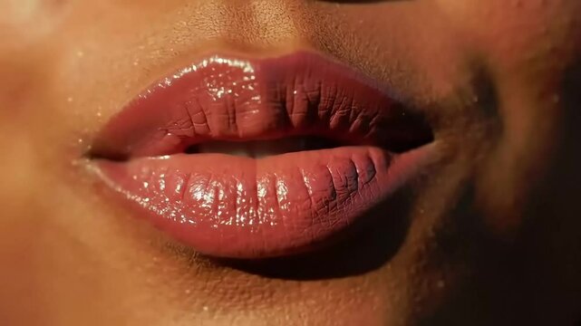 Luscious Lips with Glossy Texture: Close-Up Beauty of Sensual Mouth Expression