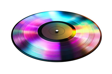 Holographic Vinyl Record, iridescent surface, isolated, cut out transparent