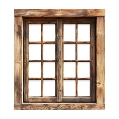 Obraz premium A rustic wooden window with multiple panes and a textured frame against a white background space