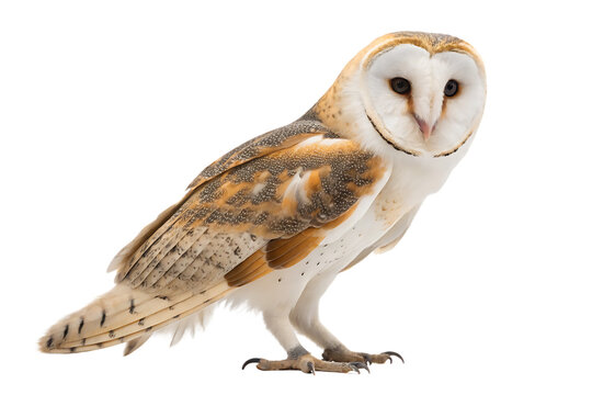  full body common barn owl ( Tyto Albahead ) close up  white background AI Generated By PNG