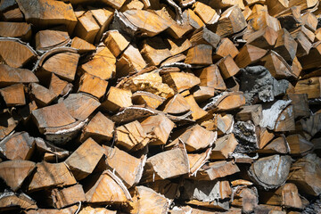 Lumber texture, stacked firewood background.