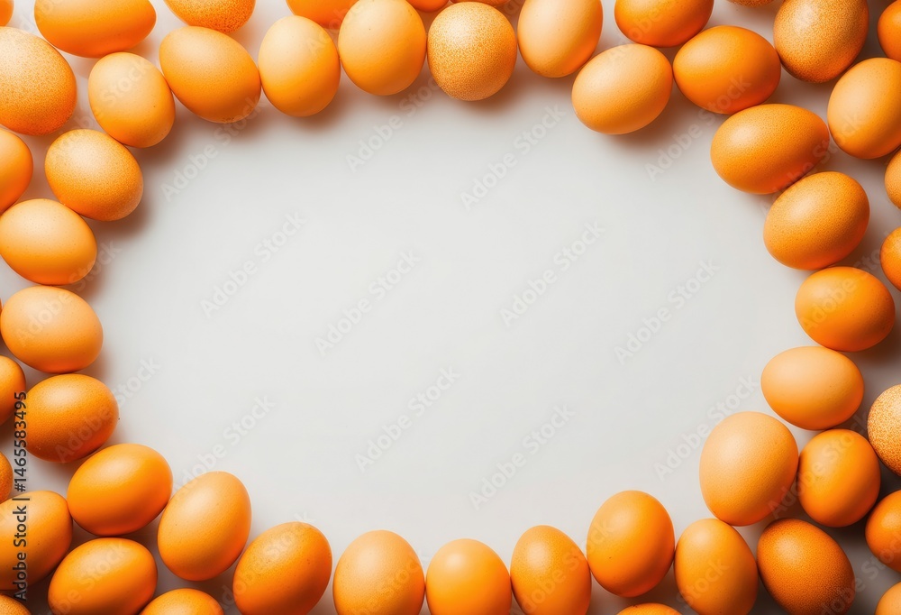 Poster egg frame composition: a vibrant array of fresh, golden eggs artfully arranged in an oval frame, off