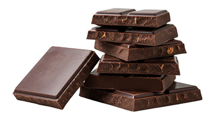 Stack of delicious chocolate bars with glossy chocolate texture, perfect for sweet treats, dessert advertising, chocolate product promotions, and indulgent food designs on transparent background