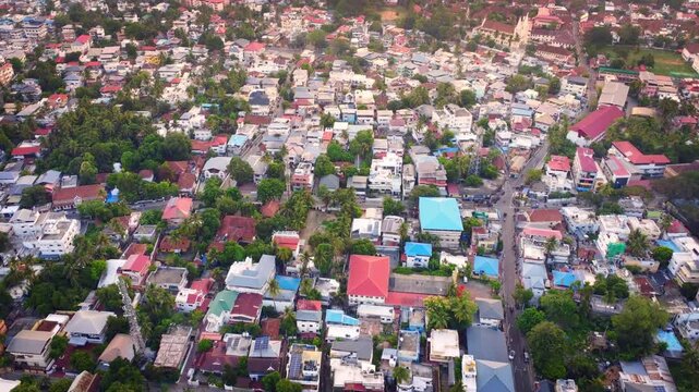 Stunning drone shot of Kochi city (also known as Cochin) in Kerala, India. It is a major port city & Often called the "Queen of the Arabian Sea, famous for Colonial architectures.